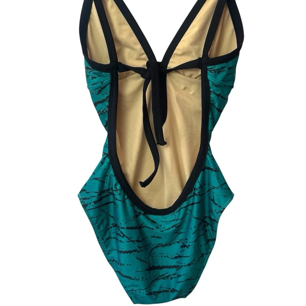 NEW Stussy RARE Green‎ Black Bow Open Back One Piece Swimsuit Vacation Beach S